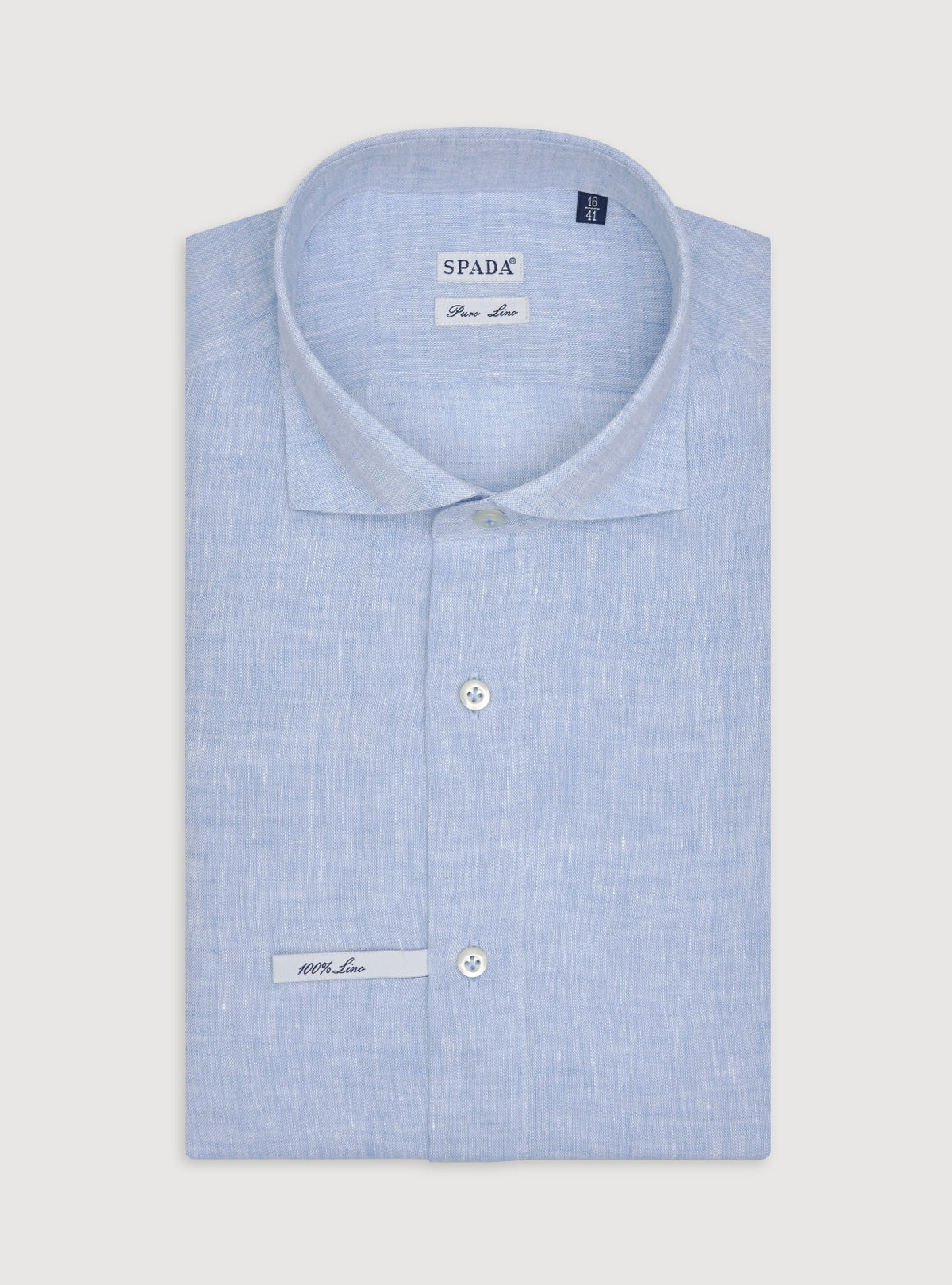 Camicia collo francese in lino tinta unita-0