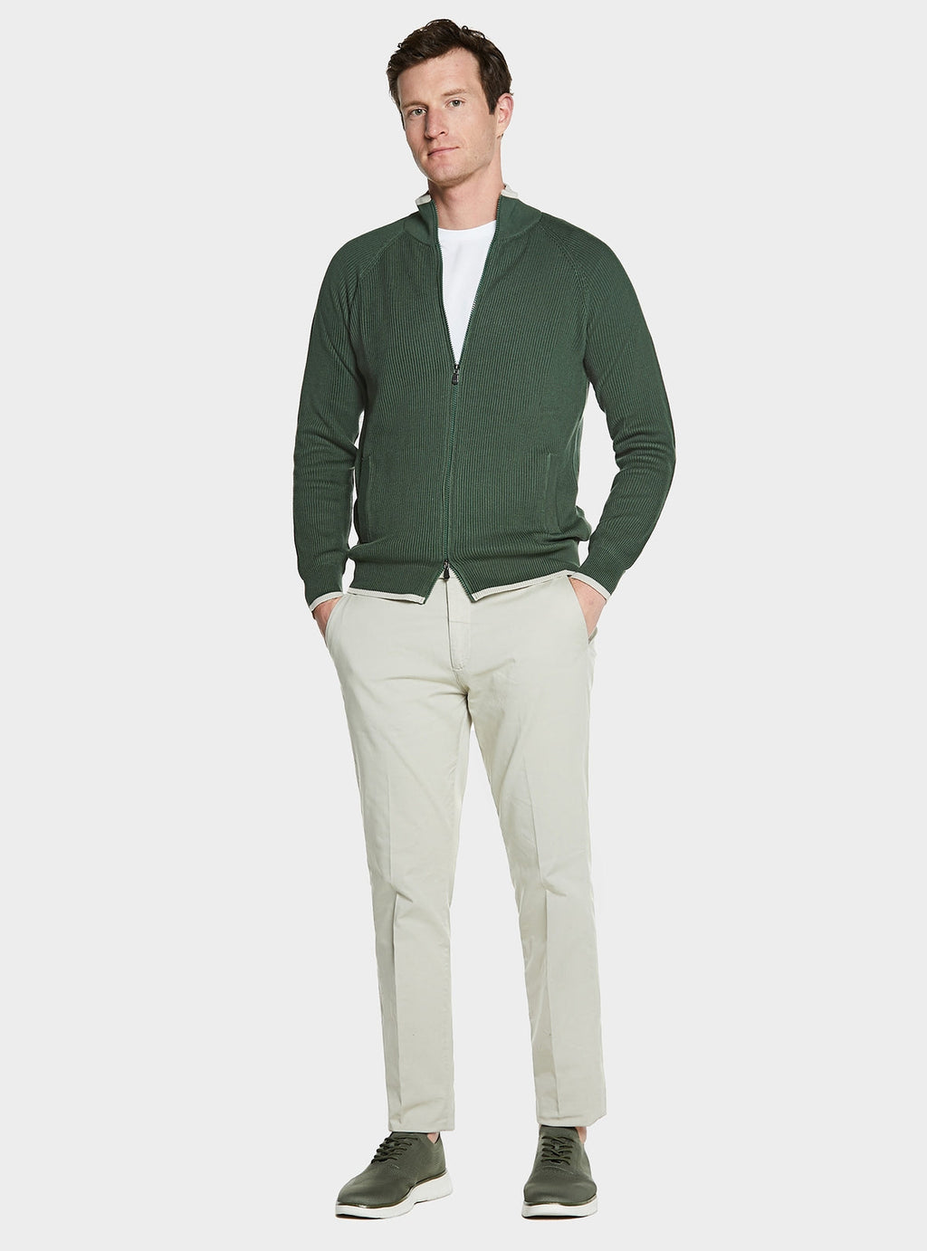 Ribbstickad cardigan med dragkedja i 100 % bomull