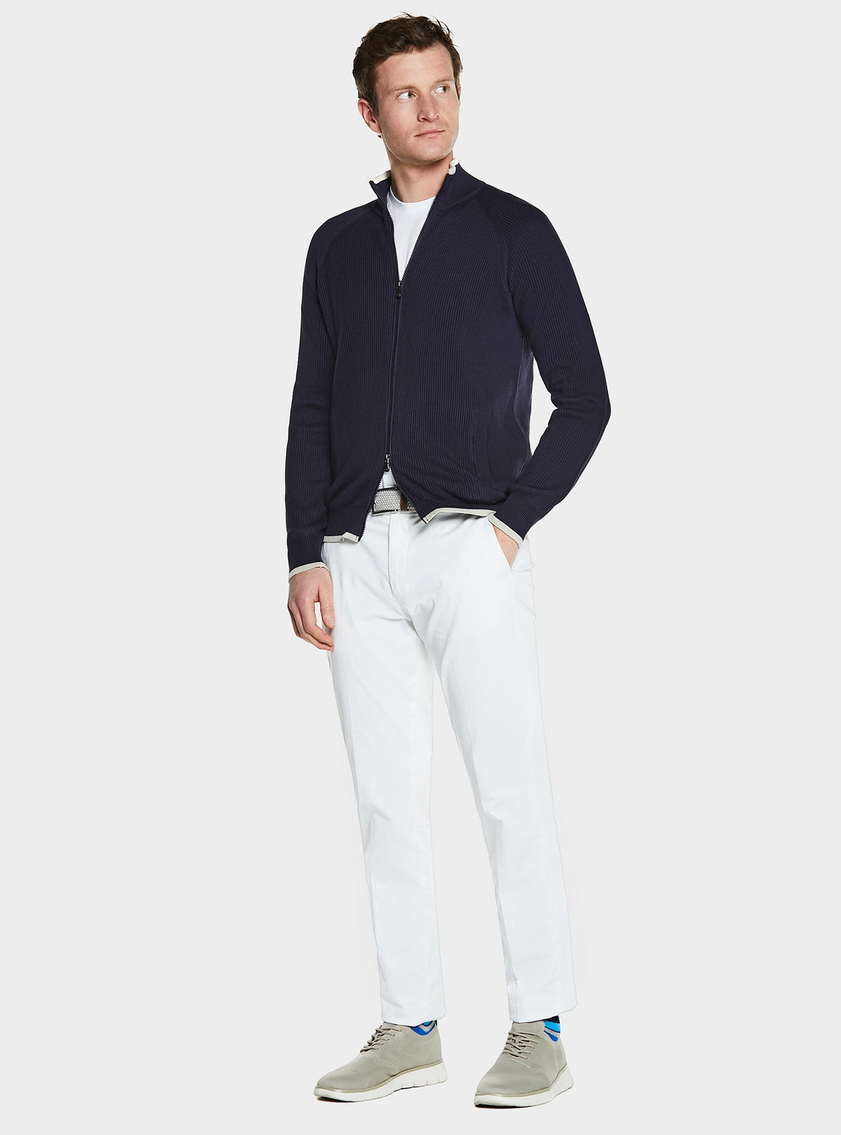 Ribbstickad cardigan med dragkedja i 100 % bomull