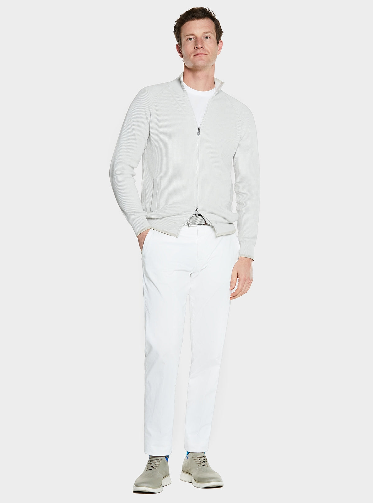 Ribbstickad cardigan med dragkedja i 100 % bomull