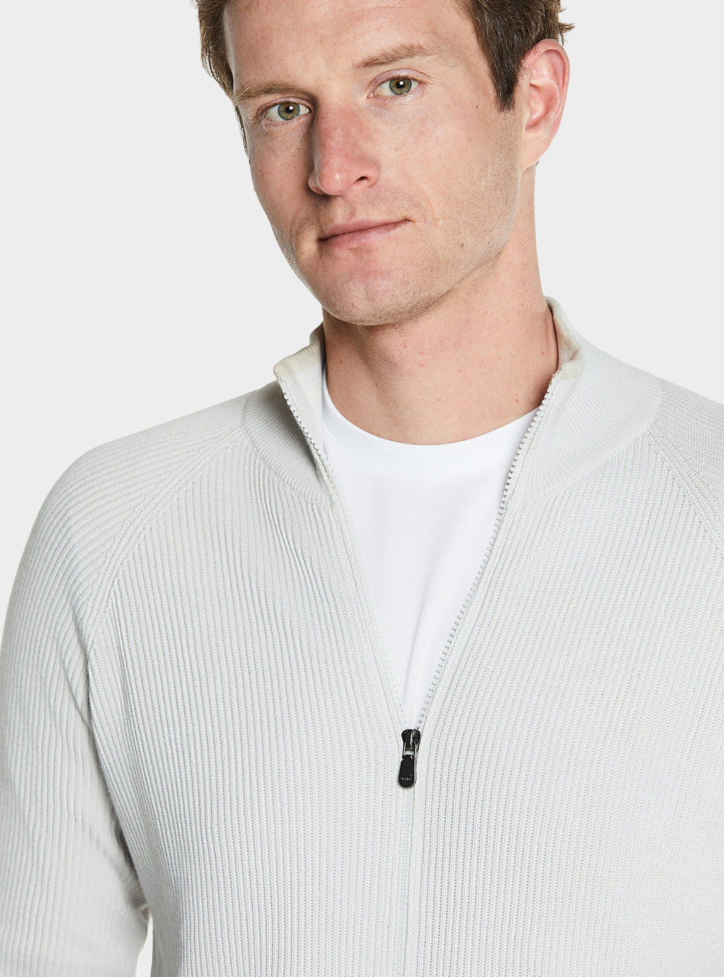Ribbstickad cardigan med dragkedja i 100 % bomull