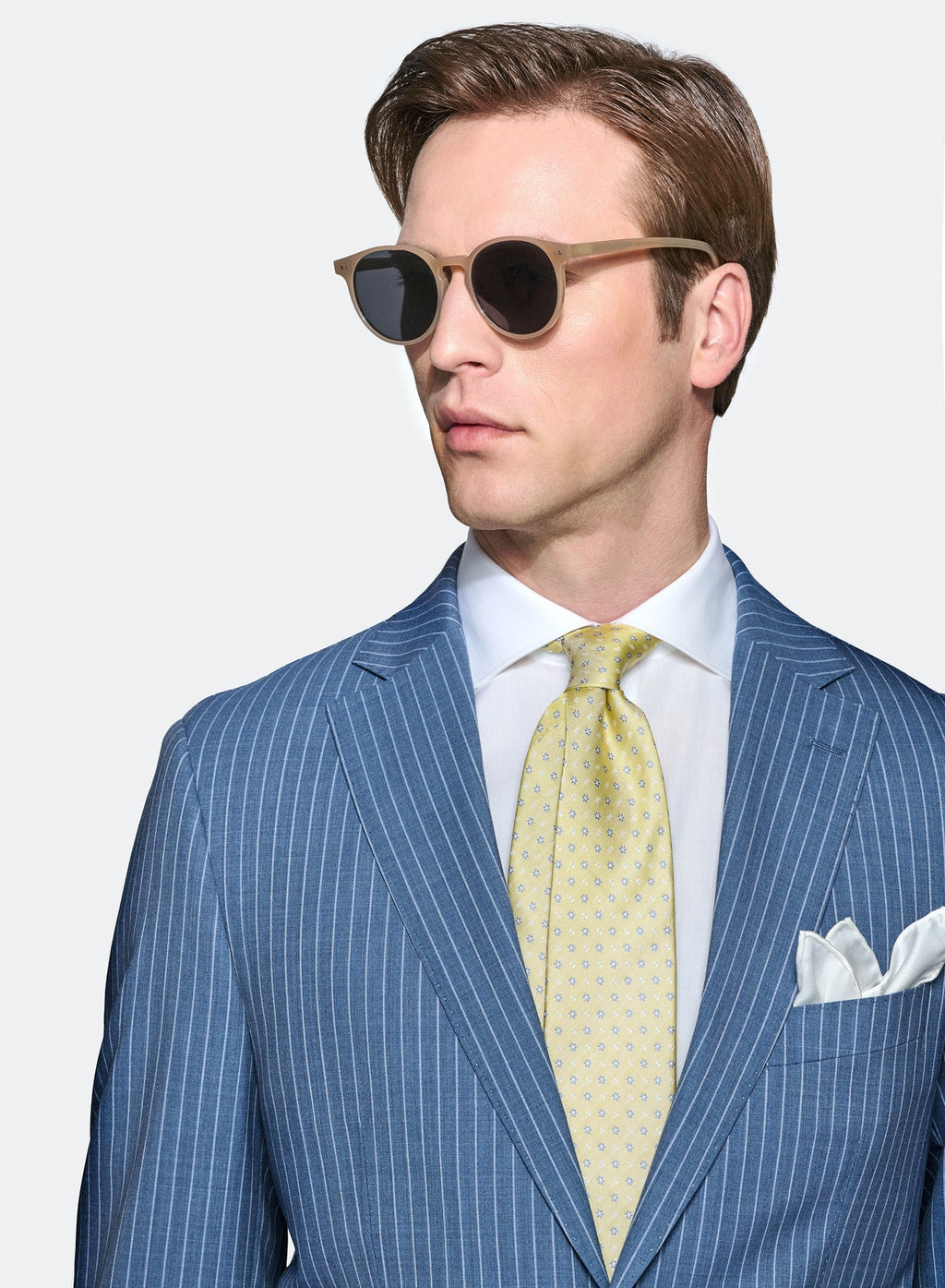 Azure Blue Kostym med Kritstrecksränder i 100 % Ull – Regular Fit