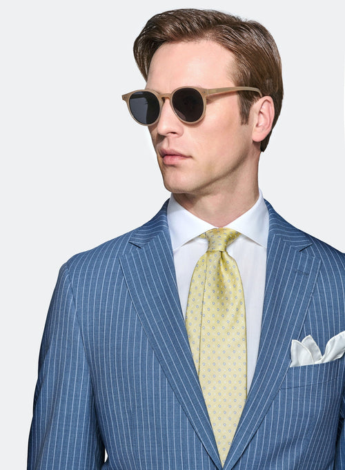 Azure Blue Kostym med Kritstrecksränder i 100 % Ull – Regular Fit