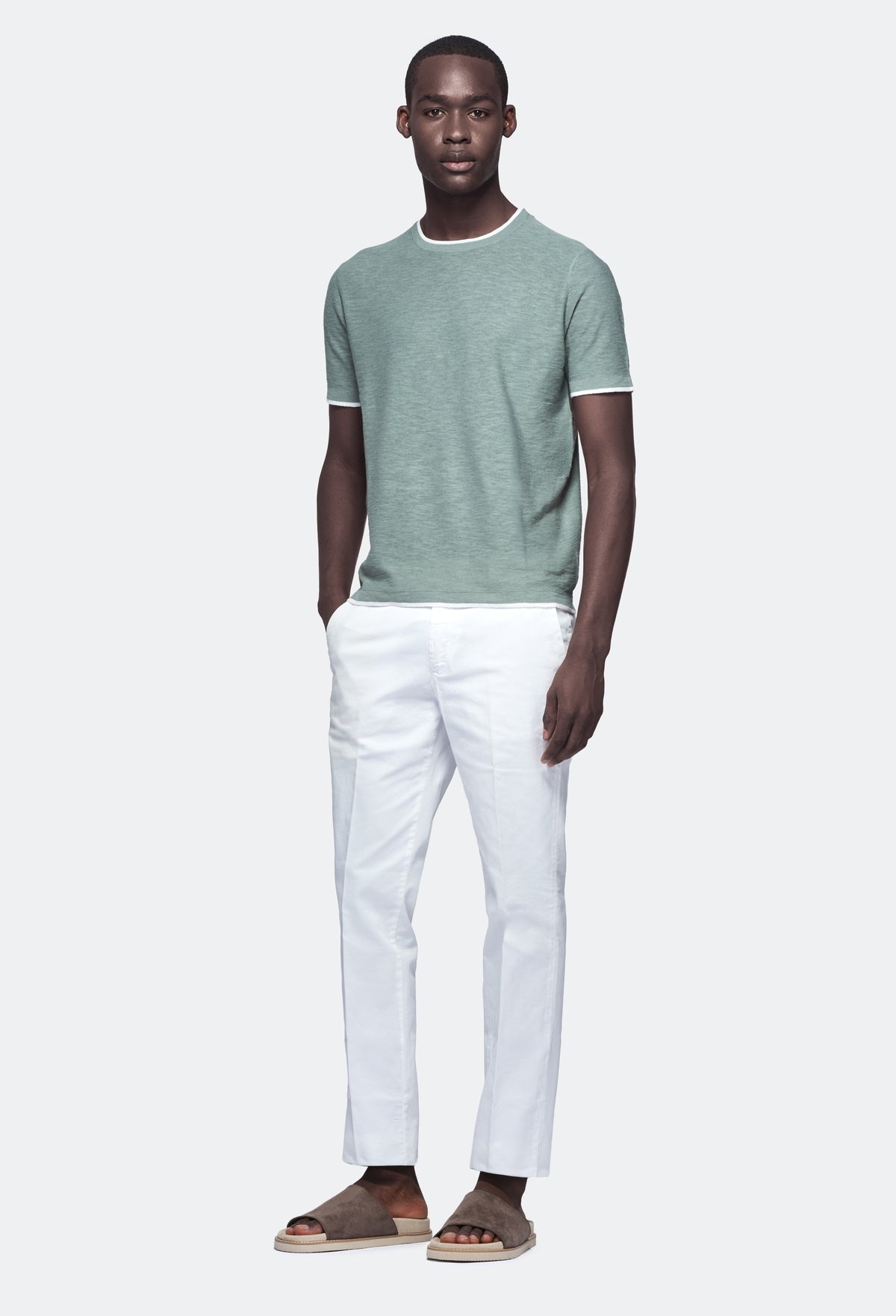 T-shirt i bomull och linne med kontrastdetaljer