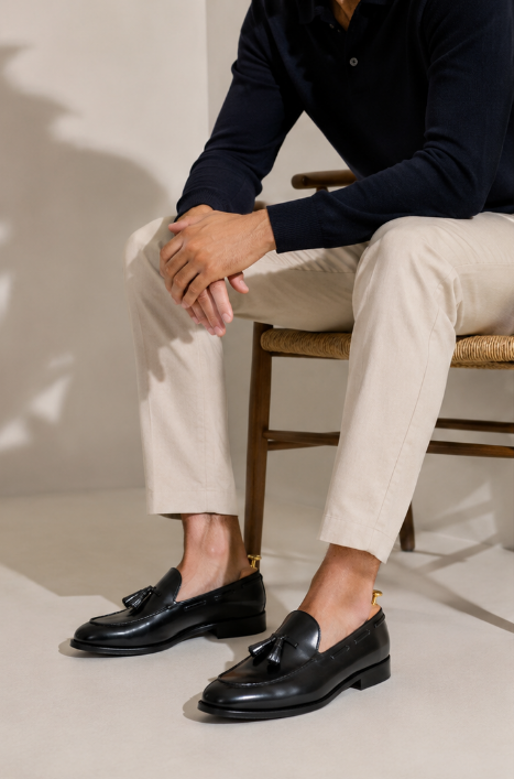 Läderloafers med tofsar - Svart