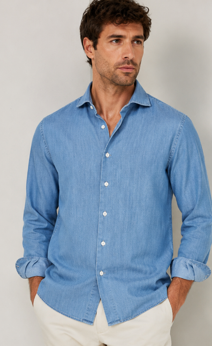 Denimskjorta med fransk krage